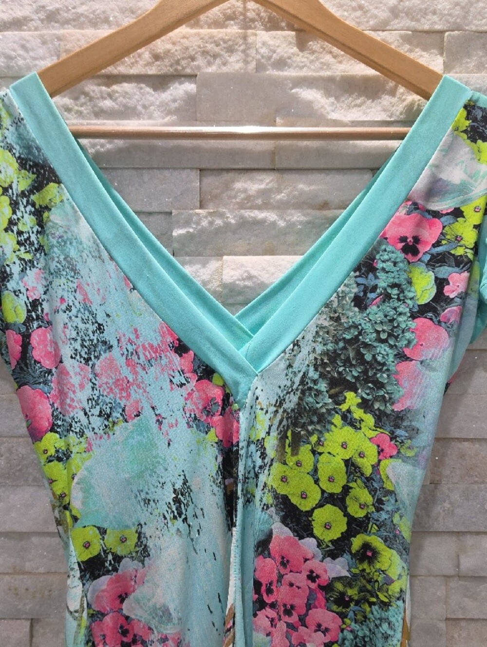 Roberto Cavalli Aqua Floral V-Neck Short Sleeve Tunic - Picture 8 of 9